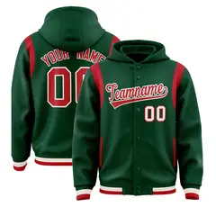 Green Red Varsity Letterman Shoulder Color Block Hoodie Jacket