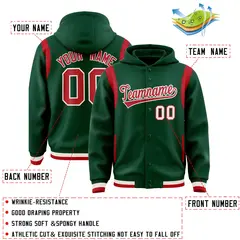 Green Red Varsity Letterman Shoulder Color Block Hoodie Jacket 4