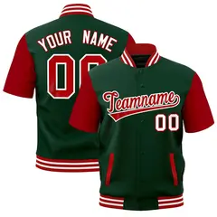 Green Red White Full-Snap Short Sleeve Varsity Jacket 1