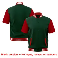 Green Red White Full-Snap Short Sleeve Varsity Jacket 7