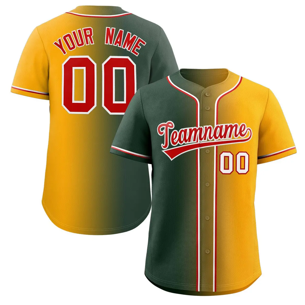 Green Red-White Gradient Fashion Authentic Baseball Jersey