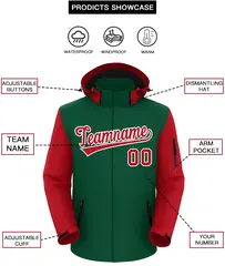 Green Red-White Raglan Sleeves Waterproof Jacket 2