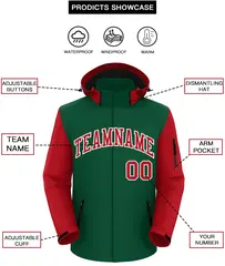 Green Red-White Raglan Sleeves Waterproof Jacket 2