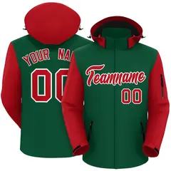 Green Red-White Raglan Sleeves Waterproof Jacket