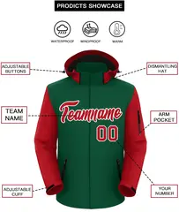 Green Red-White Raglan Sleeves Waterproof Jacket 2