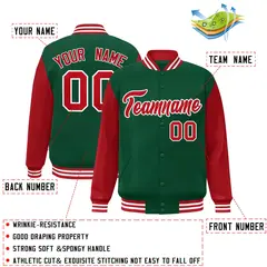Green Red White Raglan Varsity Full-Snap Letterman Jacket 2