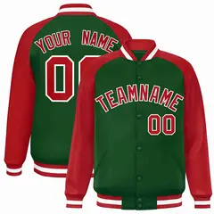 Green Red White Raglan Varsity Full-Snap Letterman Jacket