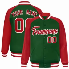 Green Red White Raglan Varsity Full-Snap Letterman Jacket