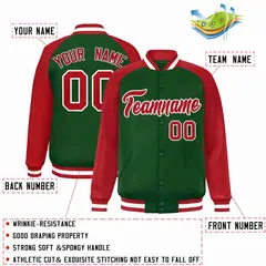 Green Red White Raglan Varsity Full-Snap Letterman Jacket 2
