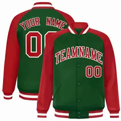Green Red White Raglan Varsity Full-Snap Letterman Jacket
