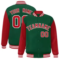 Green Red White Raglan Varsity Full-Snap Letterman Jacket 1