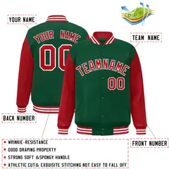 Green Red White Raglan Varsity Full-Snap Letterman Jacket 2