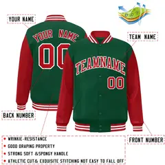 Green Red White Raglan Varsity Full-Snap Letterman Jacket 2