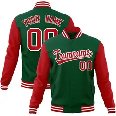 Green Red White Raglan Varsity Full-Snap Letterman Jacket 1