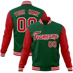 Green Red White Raglan Varsity Full-Snap Letterman Jacket