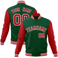Green Red White Raglan Varsity Full-Snap Letterman Jacket