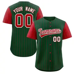 Green Red-White Stripe Raglan Baseball Jersey 1