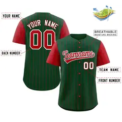Green Red-White Stripe Raglan Baseball Jersey 2