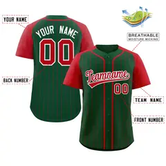 Green Red-White Stripe Raglan Baseball Jersey 2