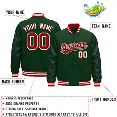 Green Red White Varsity Jacket with Faux Leather Sleeves 2