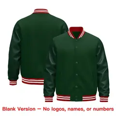 Green Red White Varsity Jacket with Faux Leather Sleeves 6