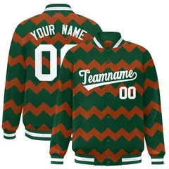 Green Ripple Color Block Varsity Letterman Jacket