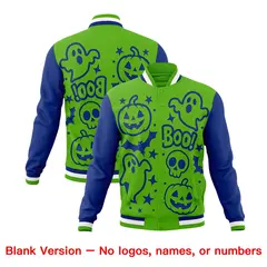 Green Royal Blue White Halloween Bats Pumpkins Ghost Letterman Jacket 7