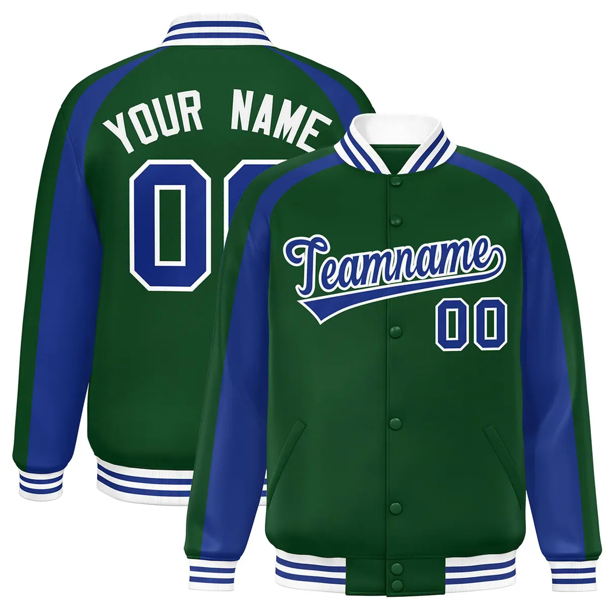 Green Royal Color Block Raglan Varsity Letterman Jacket