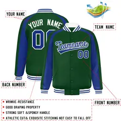 Green Royal Color Block Raglan Varsity Letterman Jacket 2