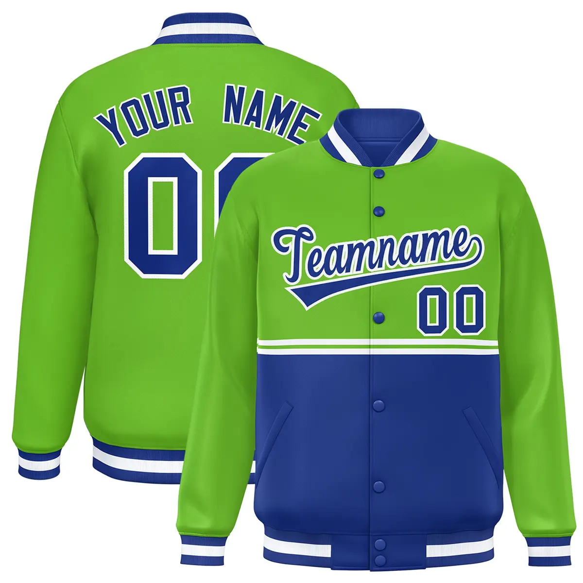 Green Royal Color Block Varsity Full-Snap Letterman Jacket