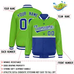 Green Royal Color Block Varsity Full-Snap Letterman Jacket 2