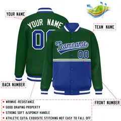 Green Royal Color Block Varsity Full-Snap Letterman Jacket 2