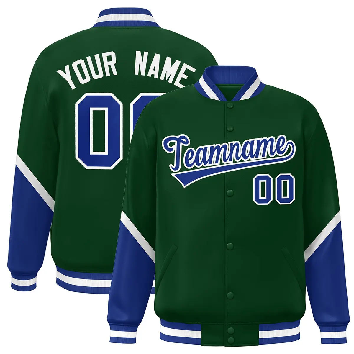 Green Royal Color Block Varsity Letterman Baseball Jacket
