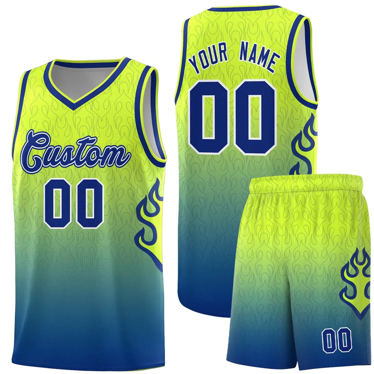 Green Royal Flame Gradient Fashion Basketball Jersey