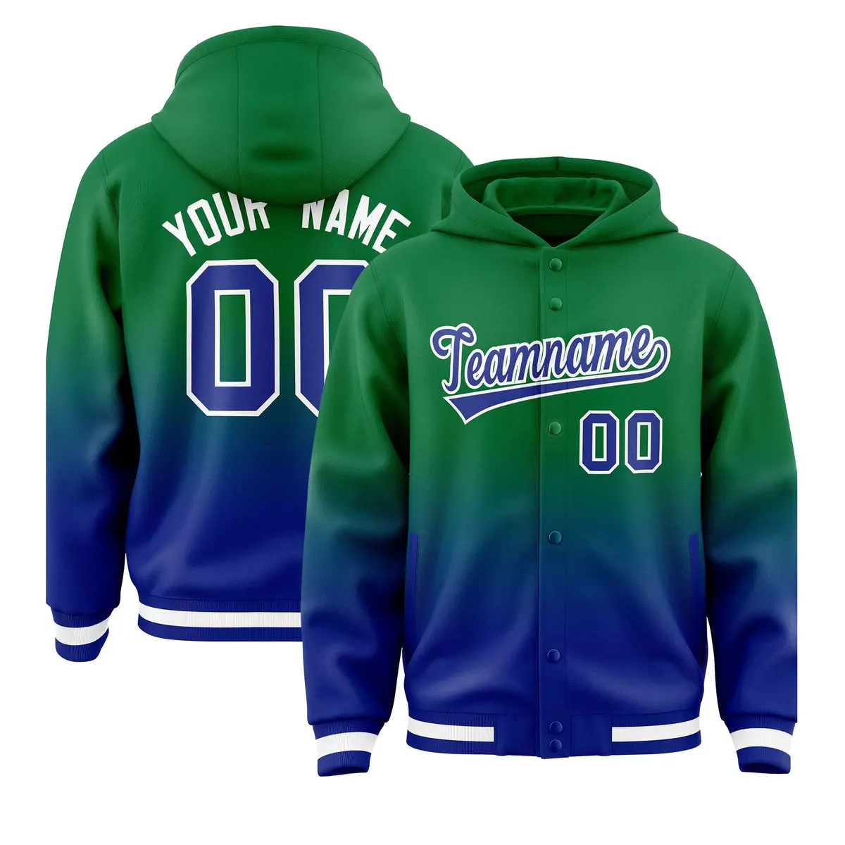 Green Royal Gradient Letterman Varsity Jacket Hoodie