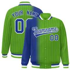Green Royal Gradient Pinstripe Varsity Full-Snap Baseball Jacket 1