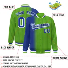 Green Royal Gradient Pinstripe Varsity Full-Snap Baseball Jacket 2