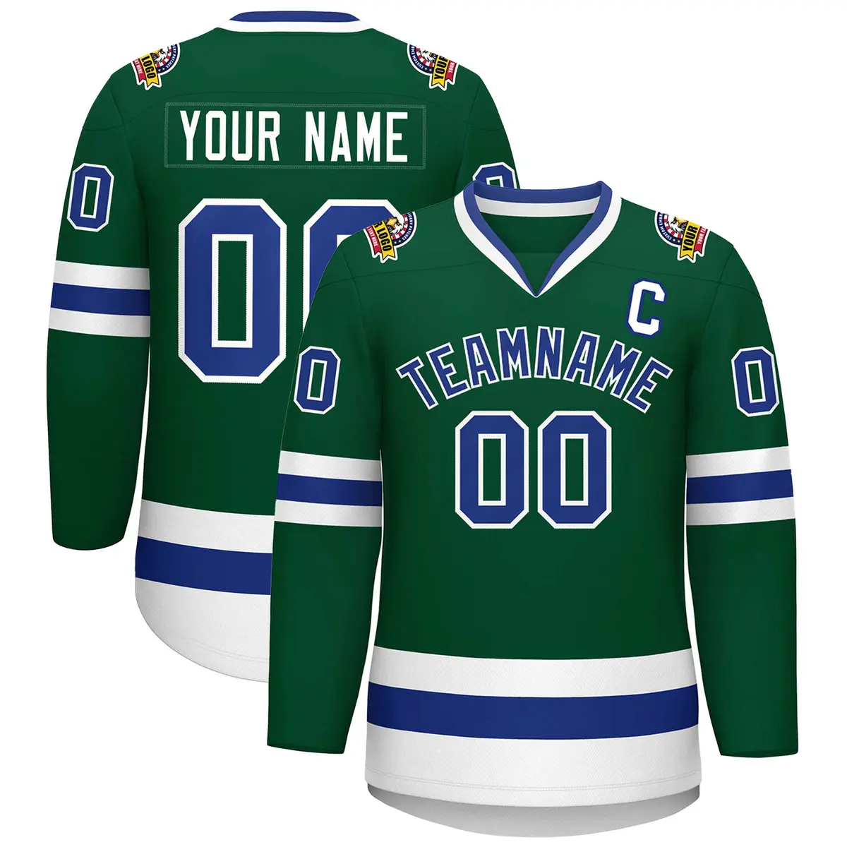 Green Royal-White Classic Style Hockey Jersey