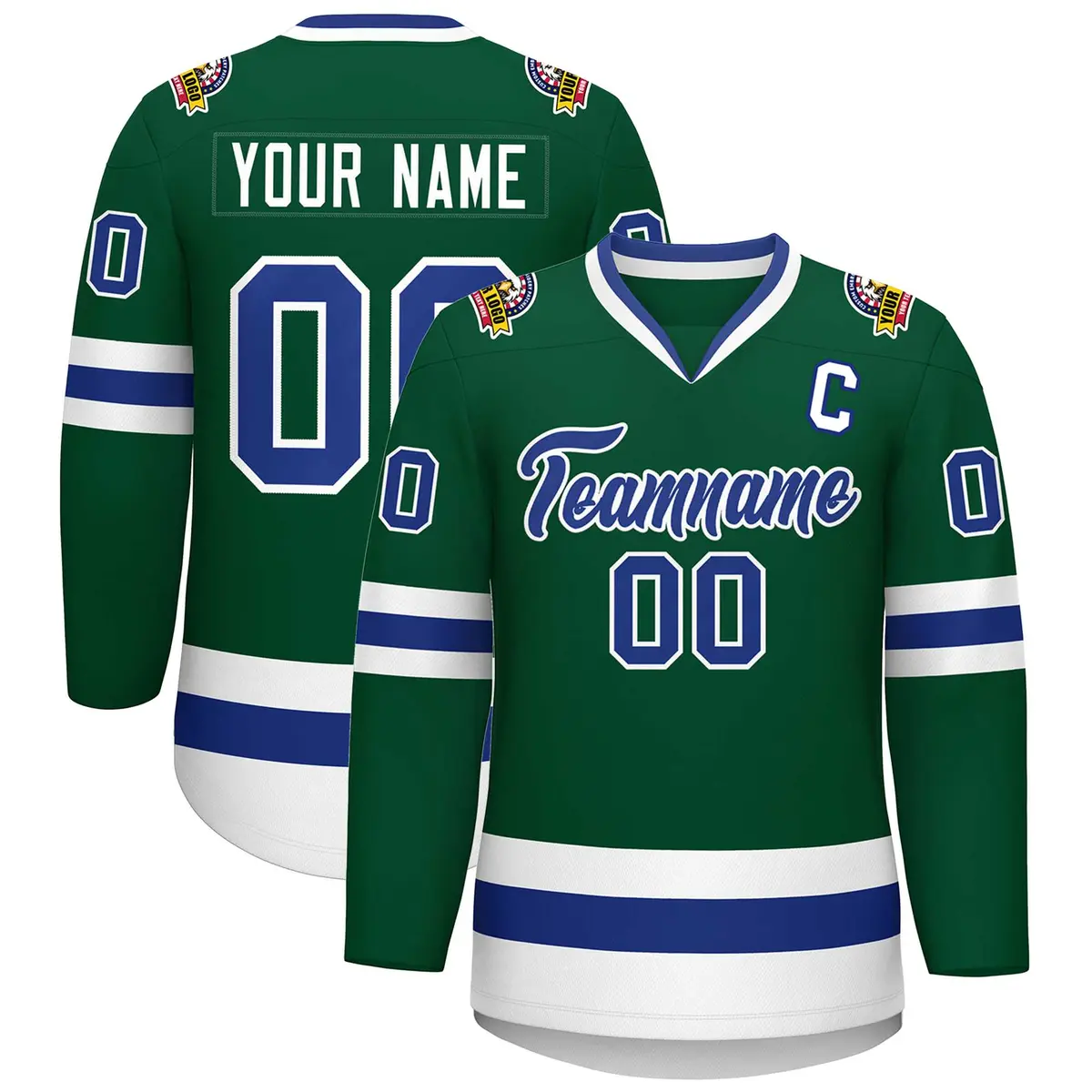 Green Royal-White Classic Style Hockey Jersey