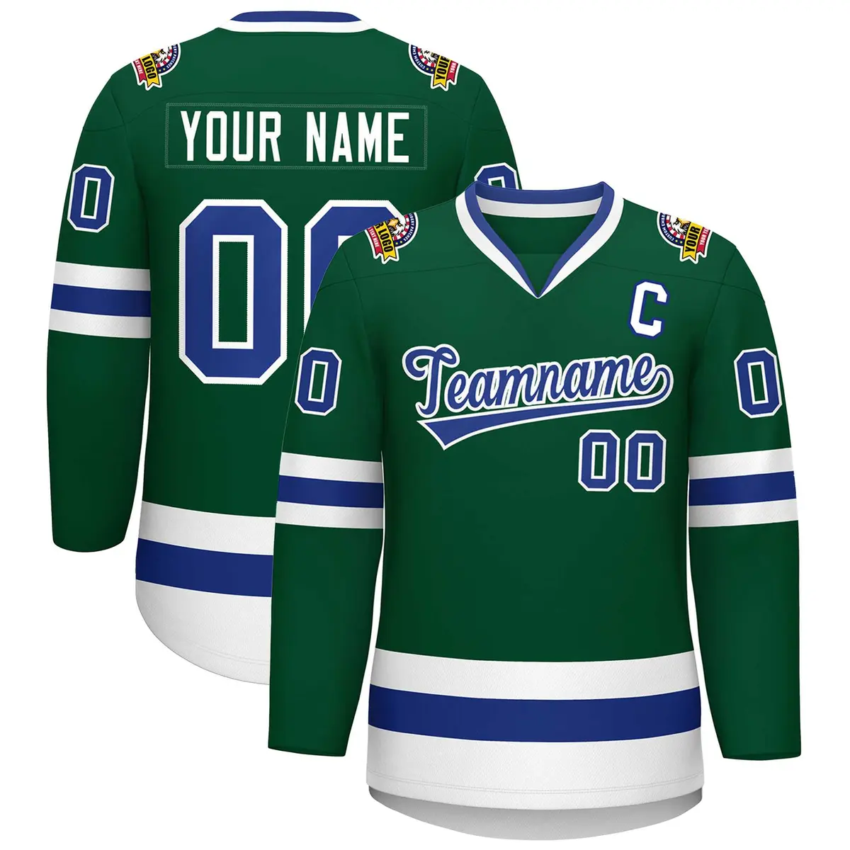 Green Royal-White Classic Style Hockey Jersey