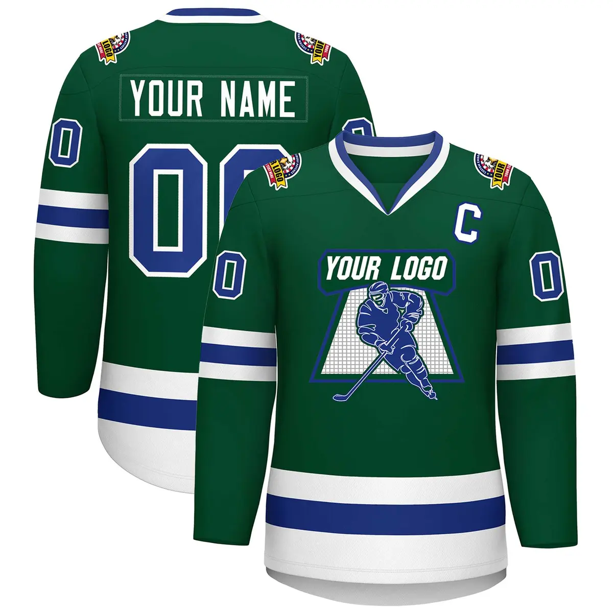 Green Royal-White Classic Style Hockey Jersey