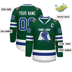 Green Royal-White Classic Style Hockey Jersey 2