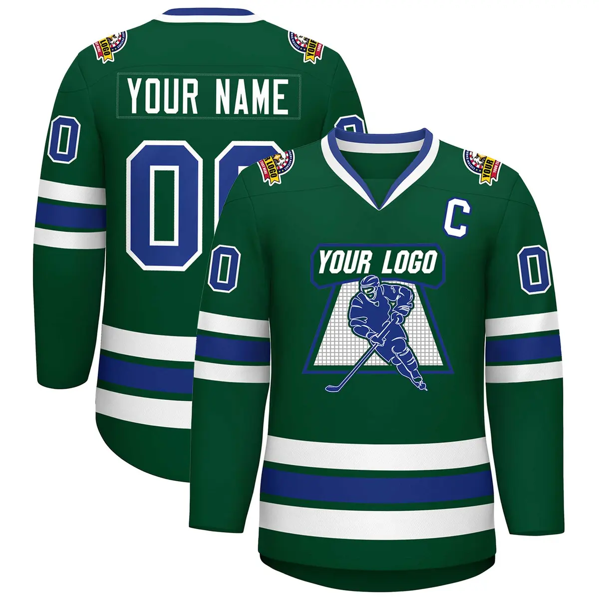 Green Royal-White Classic Style Hockey Jersey
