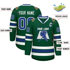 Green Royal-White Classic Style Hockey Jersey 2