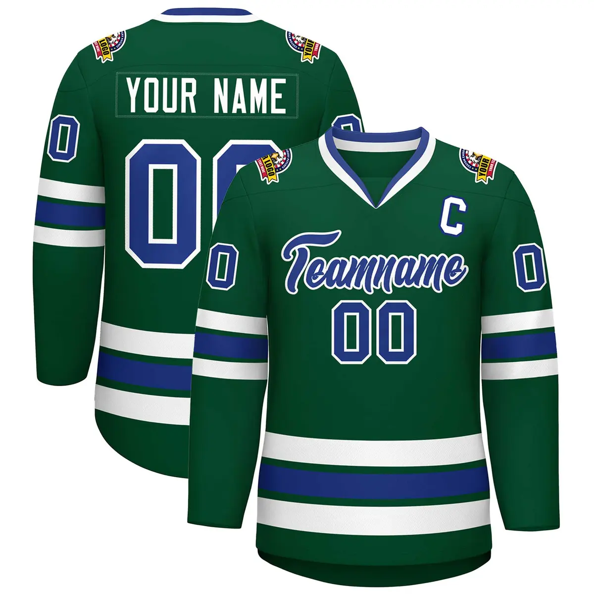 Green Royal-White Classic Style Hockey Jersey