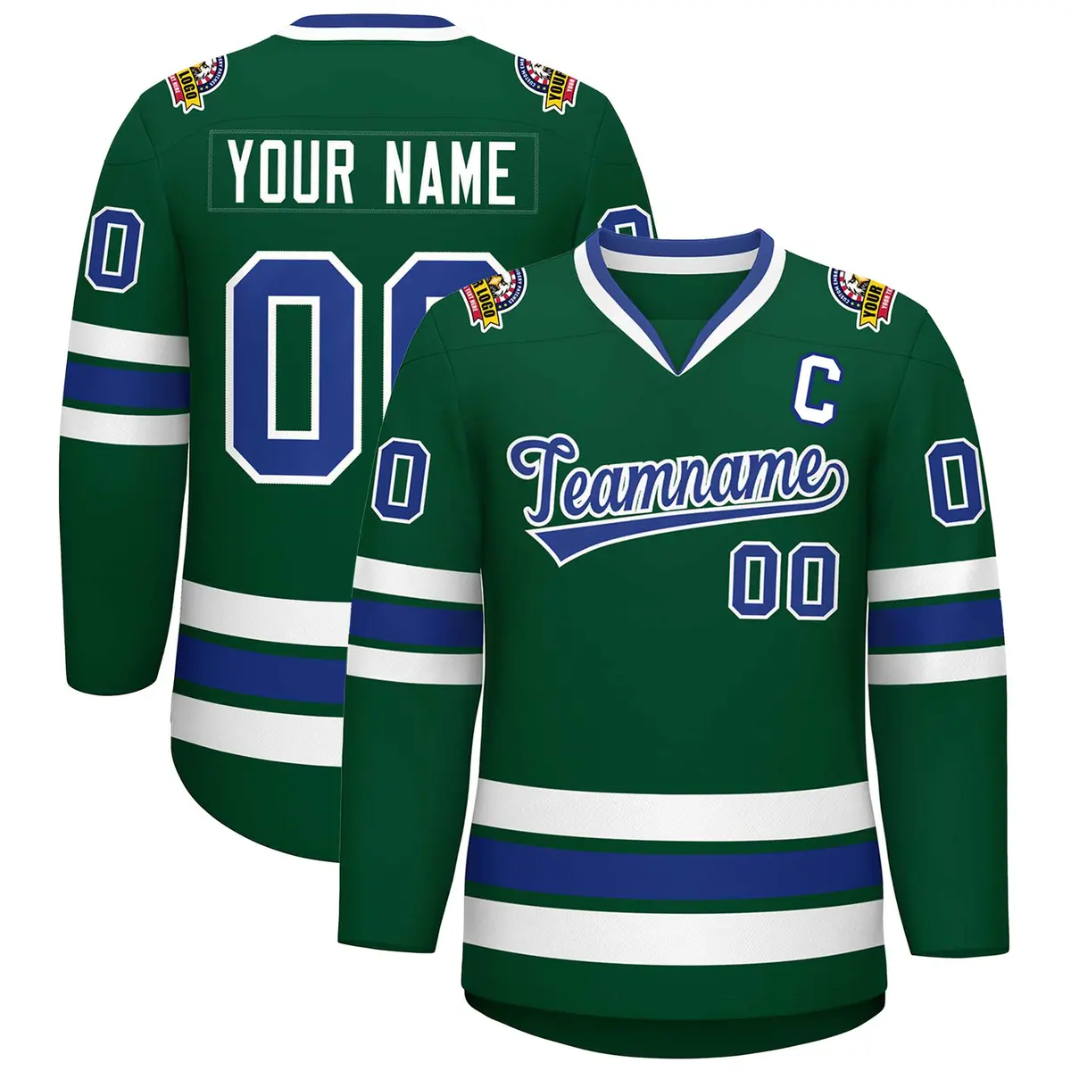 Green Royal-White Classic Style Hockey Jersey