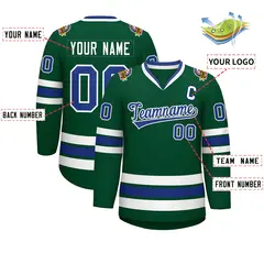 Green Royal-White Classic Style Hockey Jersey 2