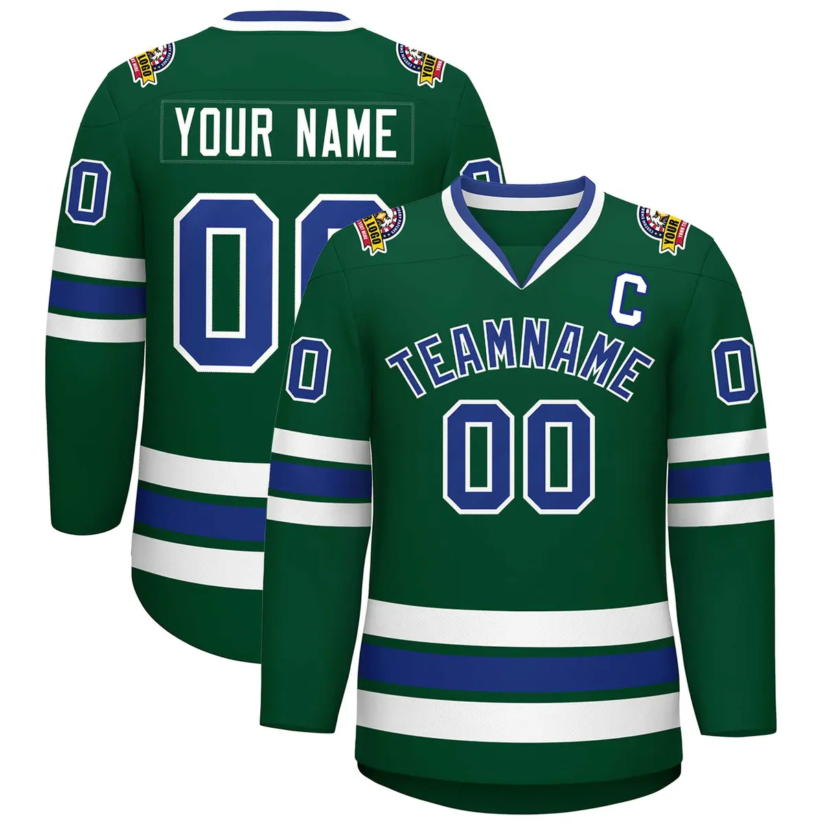 Green Royal-White Classic Style Hockey Jersey