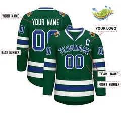 Green Royal-White Classic Style Hockey Jersey 2