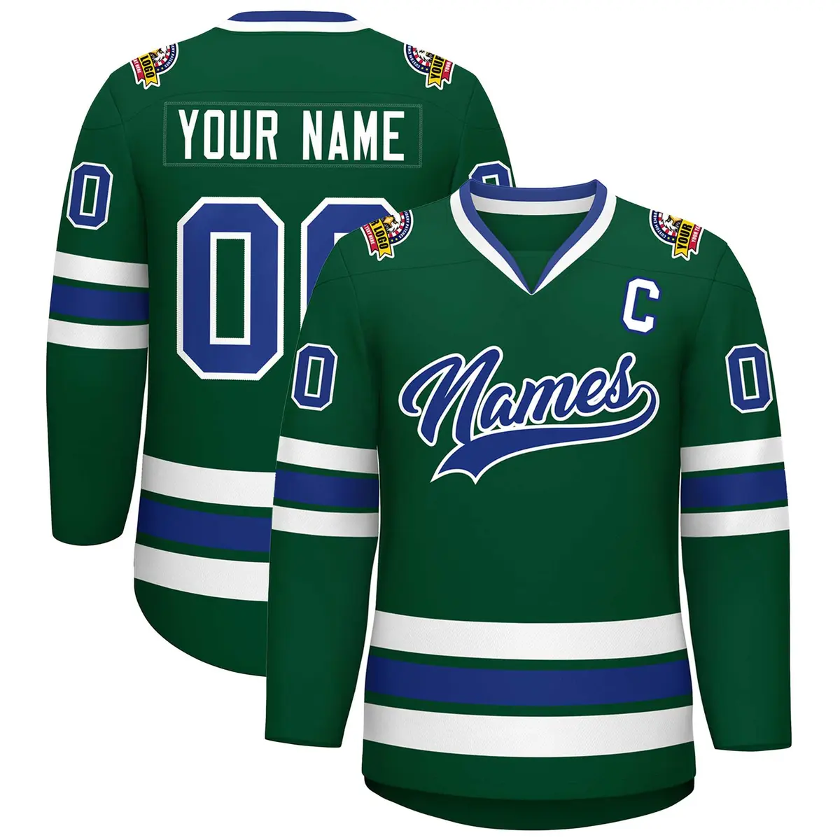 Green Royal-White Classic Style Hockey Jersey